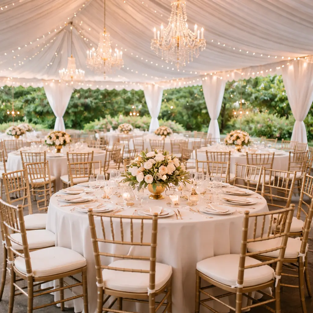 Tables chairs and event tent setup