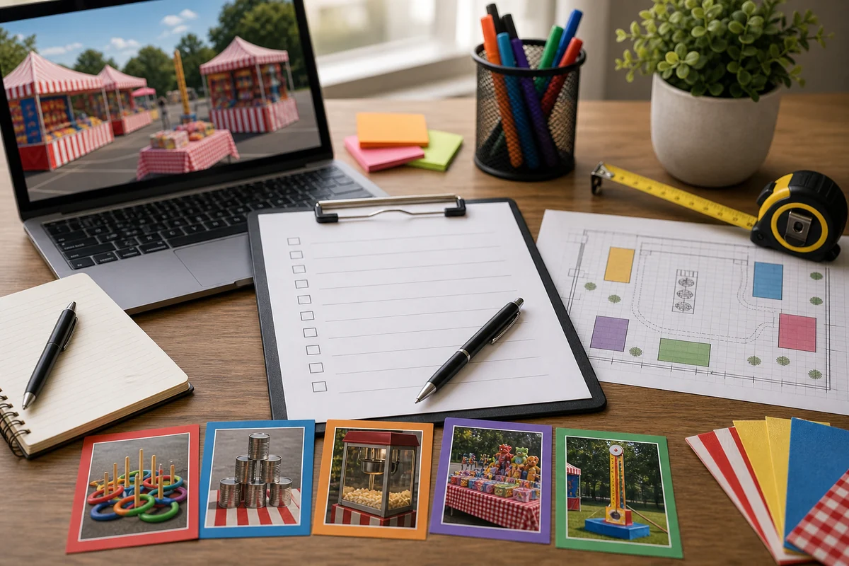 Carnival game rental quote checklist with midway planning materials