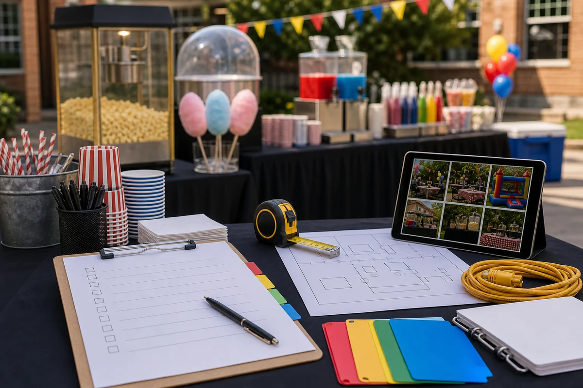 Concession machine rental quote checklist with event layout and serving supplies