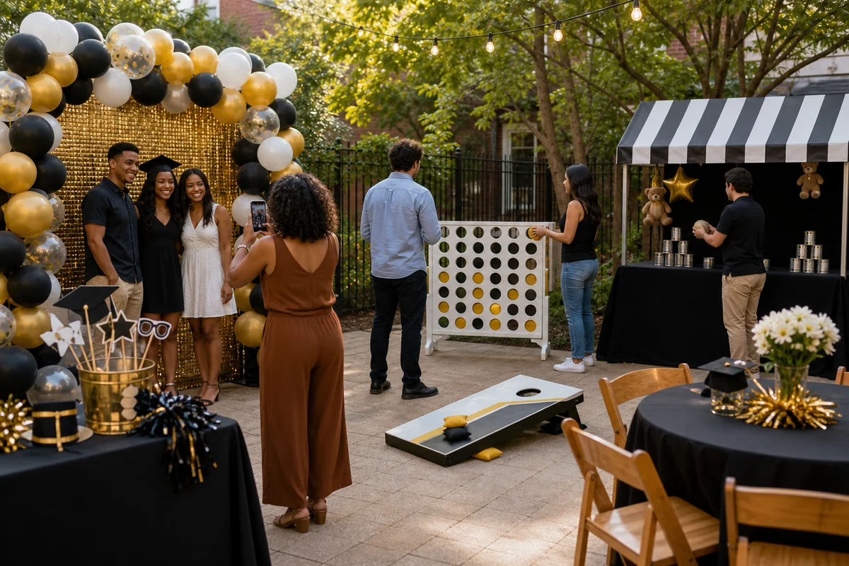 Graduation party photo booth and game rentals in a Philadelphia-area event setup