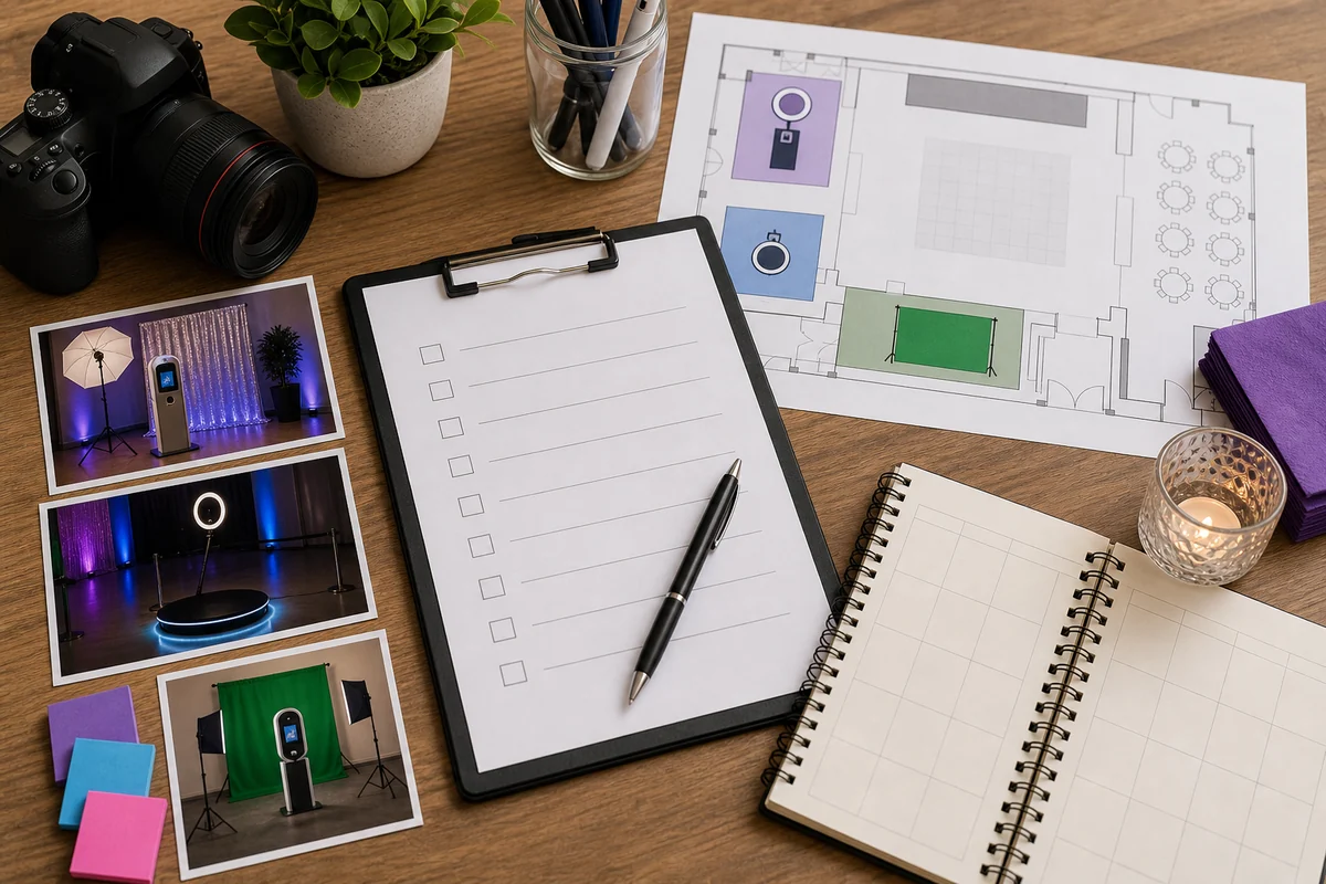 Photo booth rental quote checklist with booth type planning materials