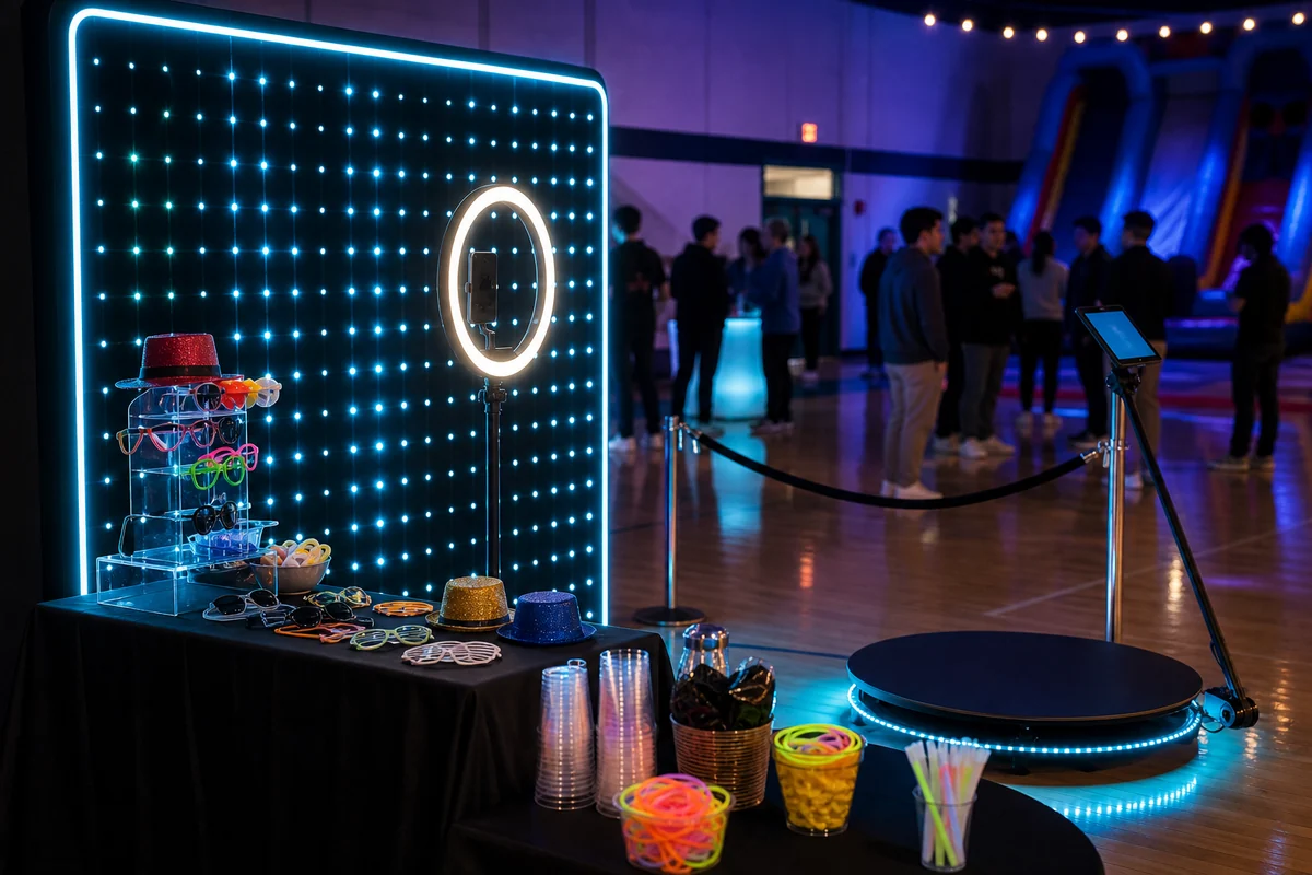 LED post-prom photo booth rental setup with glow lighting