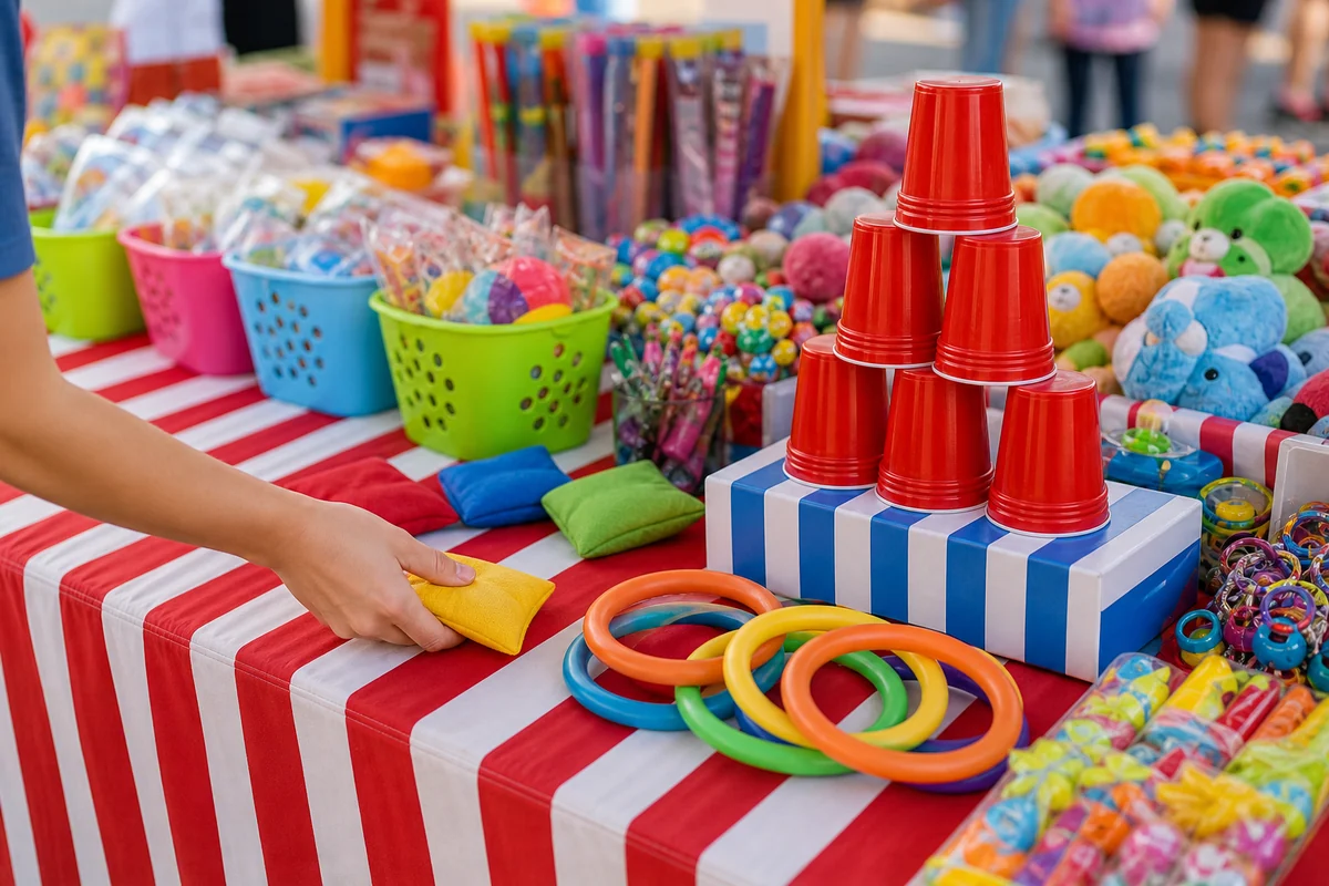 School carnival prize table and quick-turn game station detail