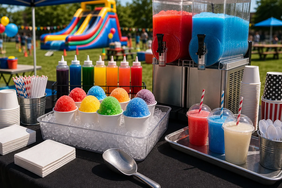 Snow cone and frozen drink concession detail for a Philadelphia summer party