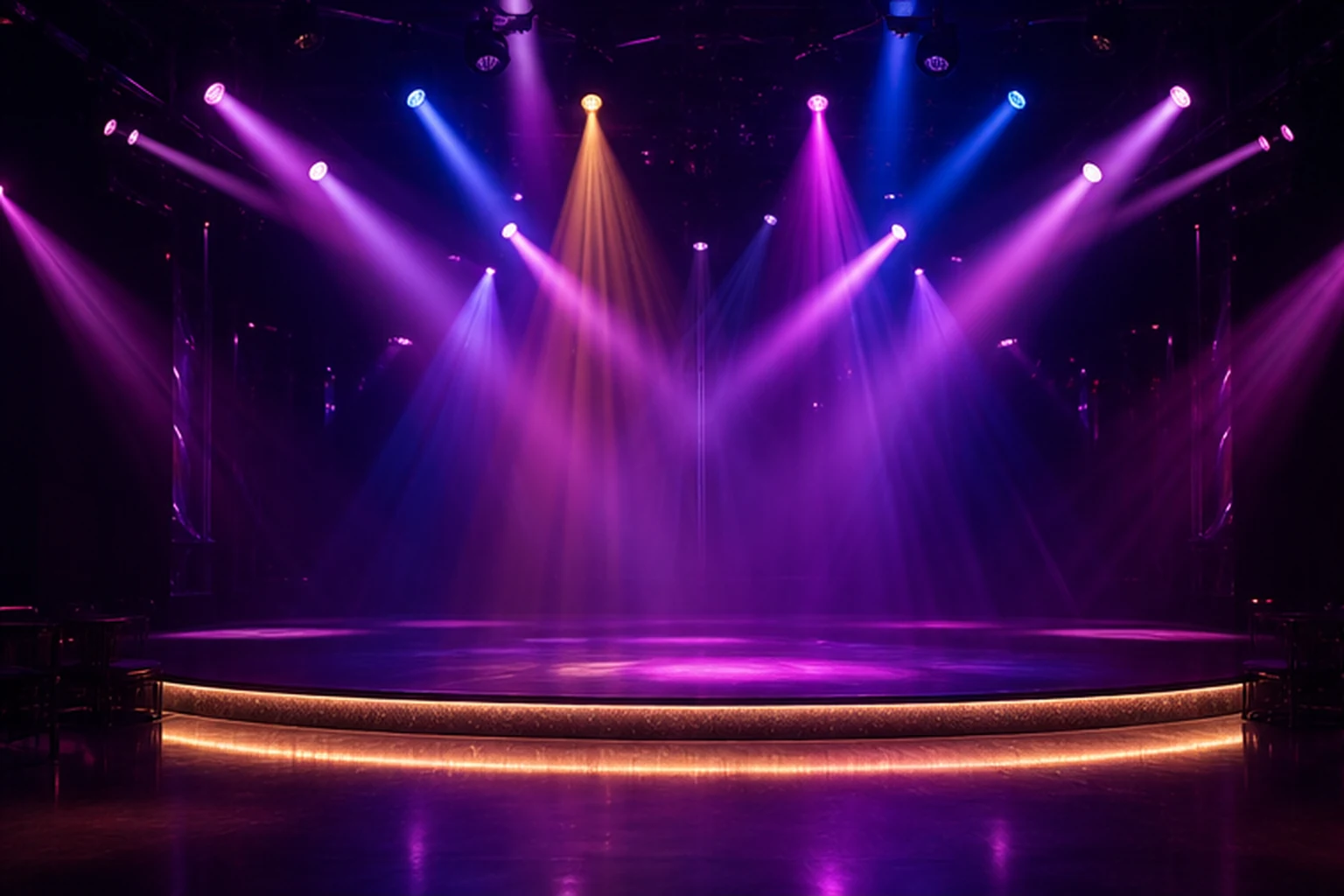 Generic generated stage-style Las Vegas nightlife illustration for Deja Vu Showgirls; not the actual venue