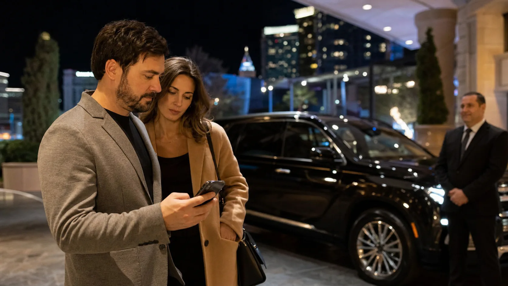 Traveler matching an unlabeled ride confirmation to an unbranded SUV