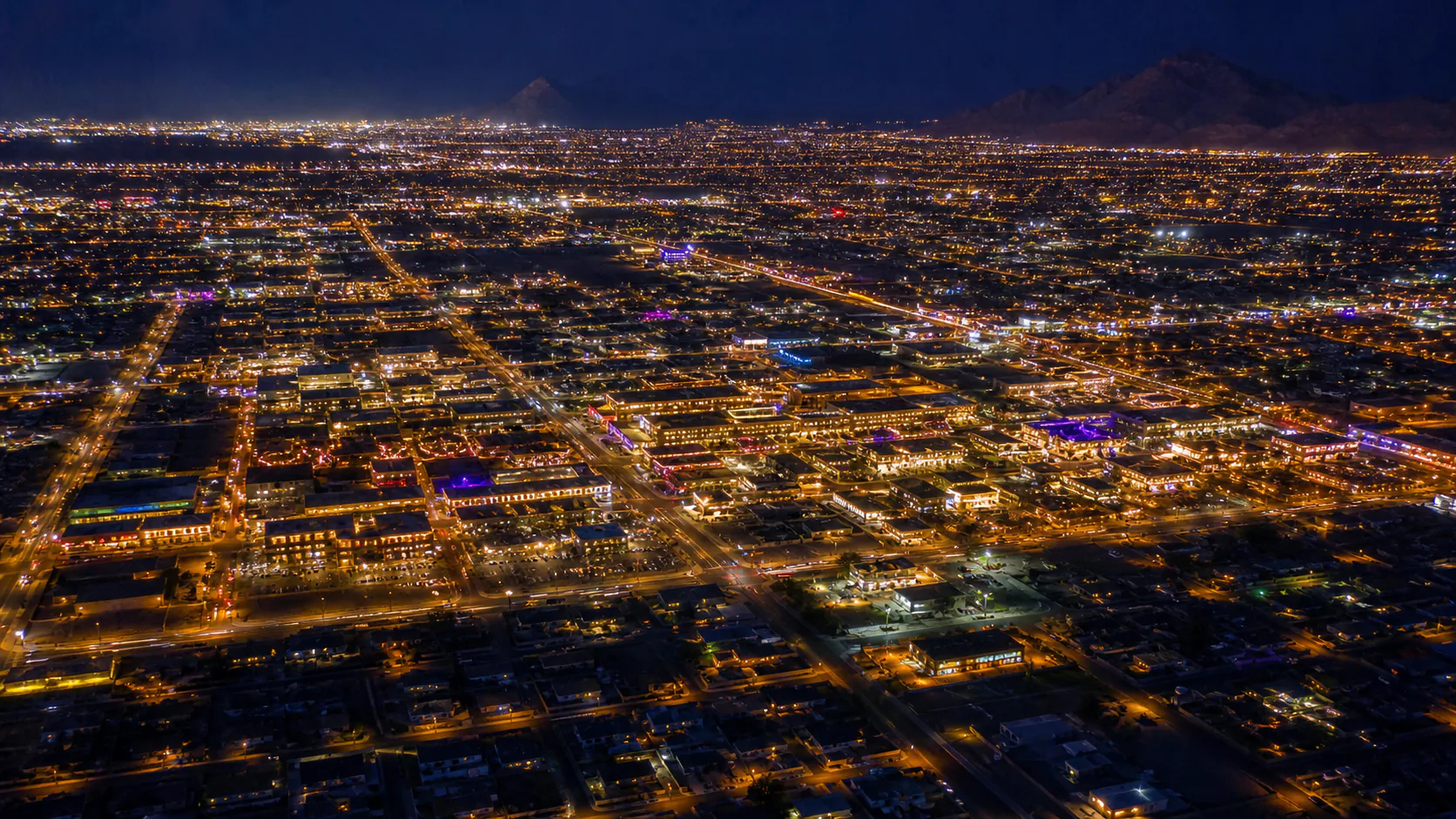 Wide Las Vegas-inspired city grid with many distinct destination lights