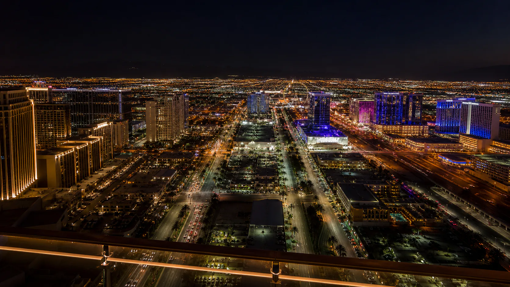 Elevated Las Vegas-inspired city view showing several travel corridors